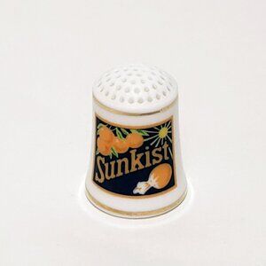 Sunkist Oranges Lemons Fruit Thimble Porcelain Vintage 1" White Yellow Orange
